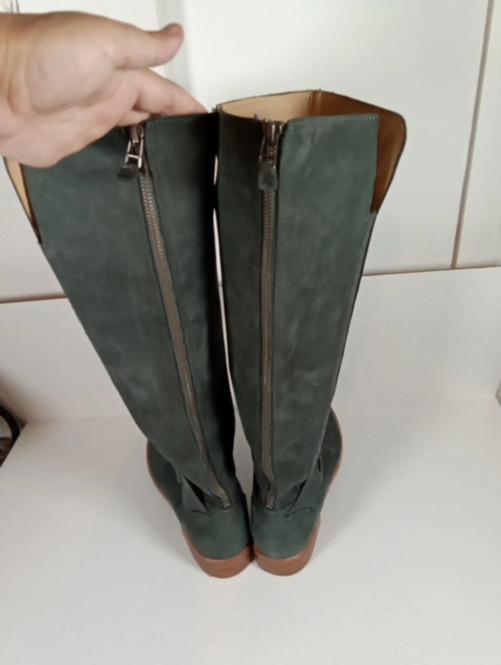 Olukai Holo Lio 11 Riding Boots Dark Shadow Leather Tall Rear Zip Womens 8.5